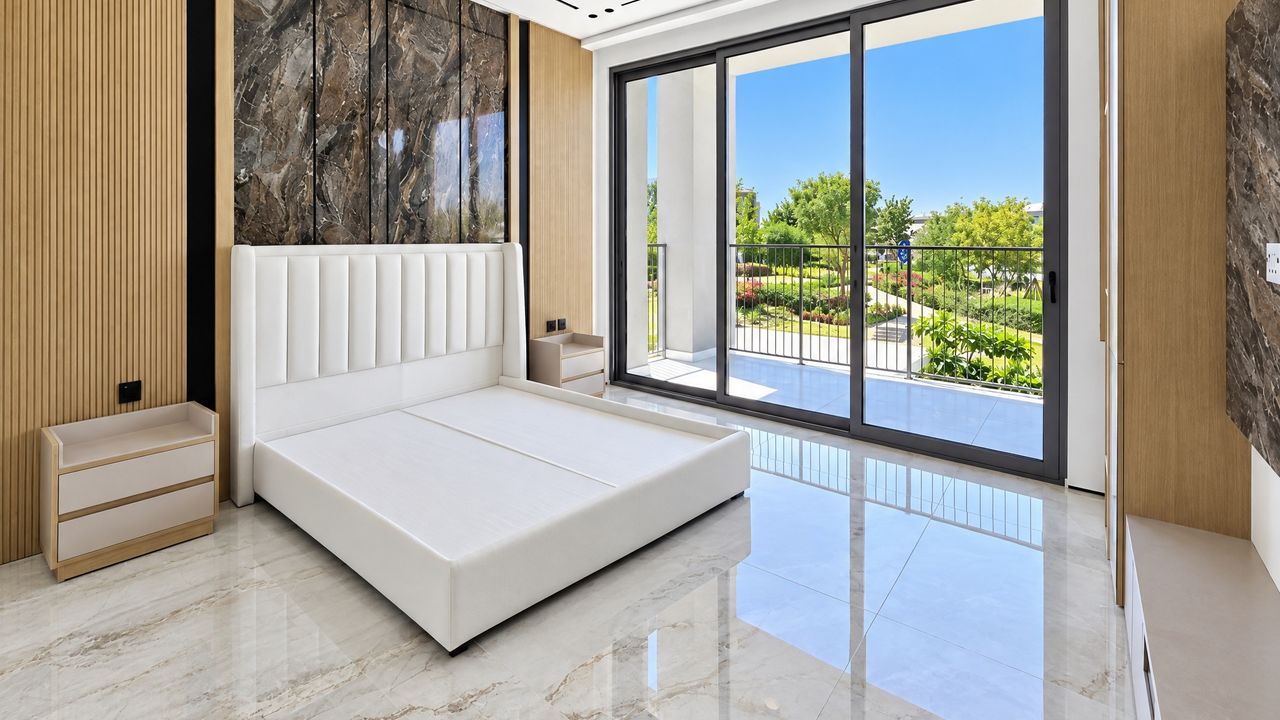 Dubai Hills villa — bedroom with garden view, as delivered