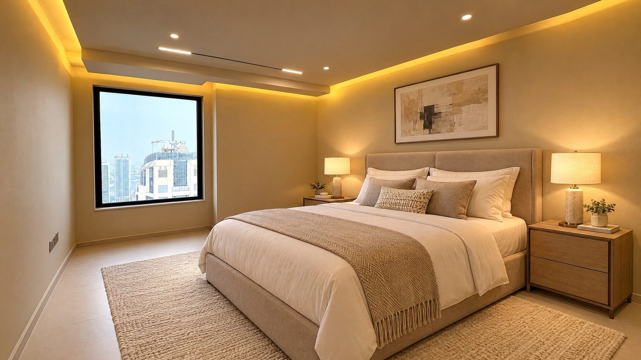 The same bedroom, virtually staged