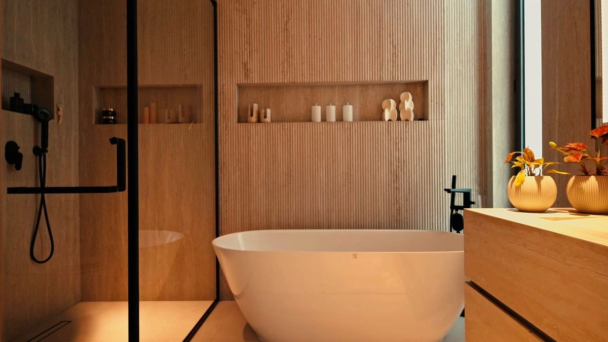 Bathroom with freestanding bath