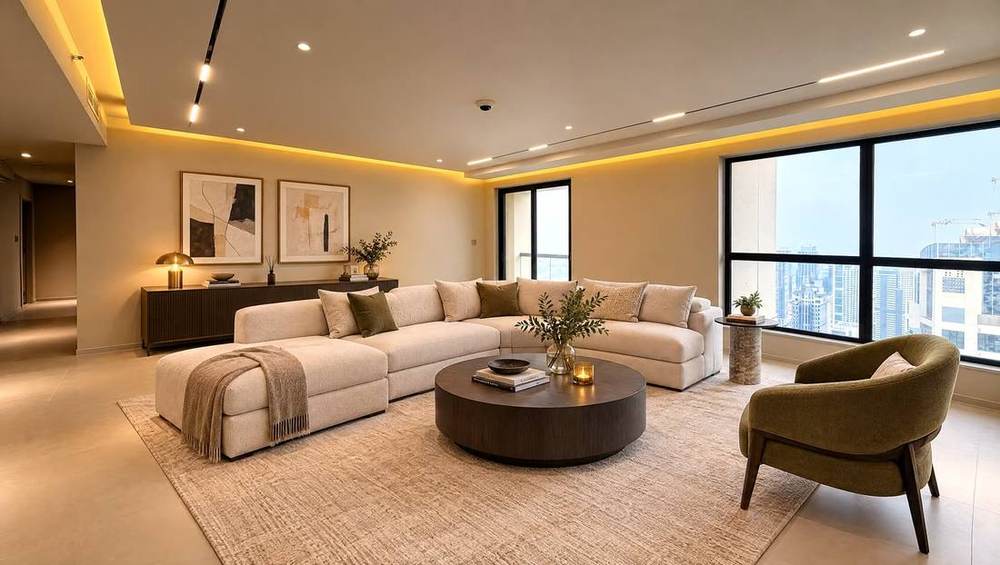 Reception room, virtually staged