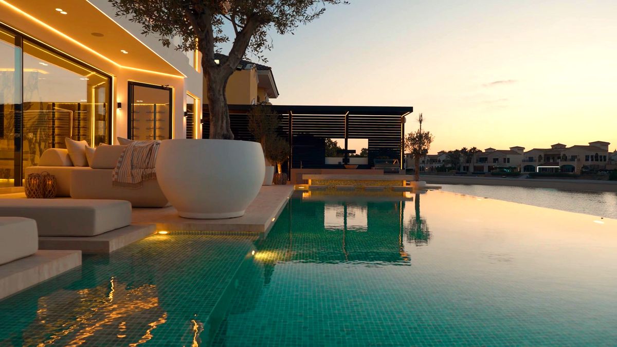 Pool terrace at dusk